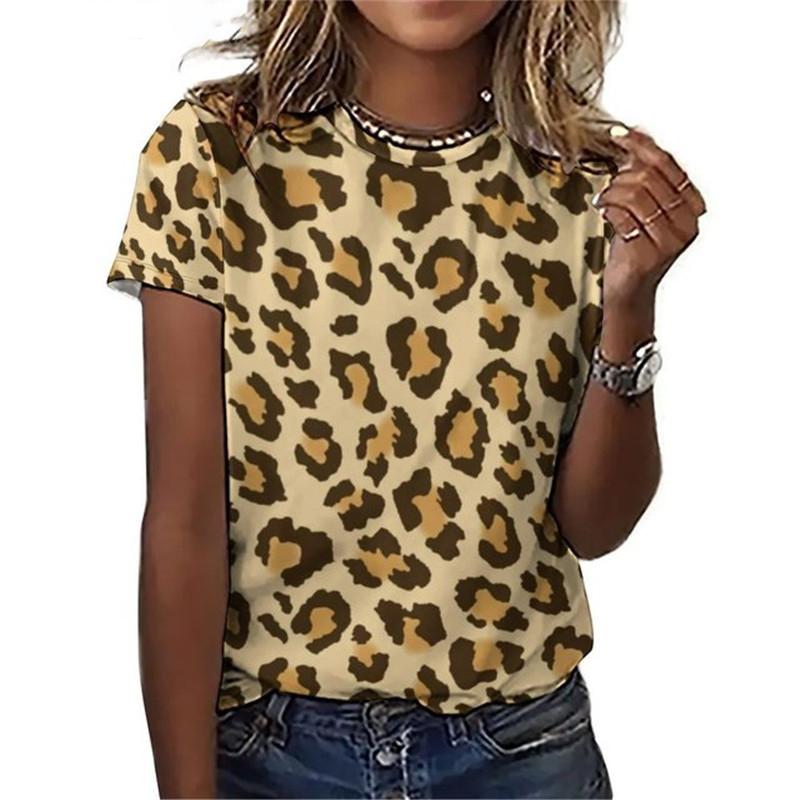Leopard Rose Floral Pattern 3D Print T-Shirts Women's Street Casual Short Sleeve T Shirt Harajuku Tees Y2k Tops Female Clothing