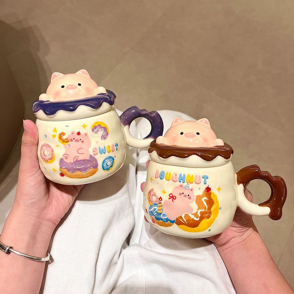High-value ins mug with lid ceramic water cup couple coffee breakfast cup birthday gift souvenir
