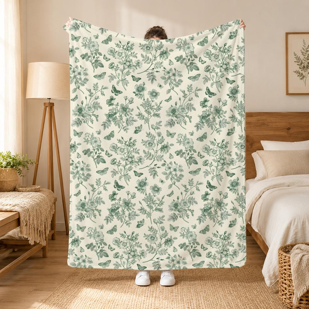 Bohemia Green Bohemian Wall Art Throw 240G Flannel Blanket, Suitable For Sofas, Beds, Offices, Exquisite Gift Blankets