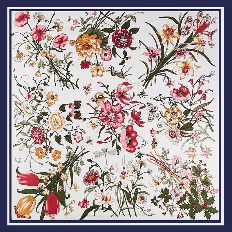 Lenço Mulheres Xales Grandes Estampa Jardim dos Fundos Estolas Lenço Quadrado Lenço de Luxo Hijab Lenços Femininos 130Cm