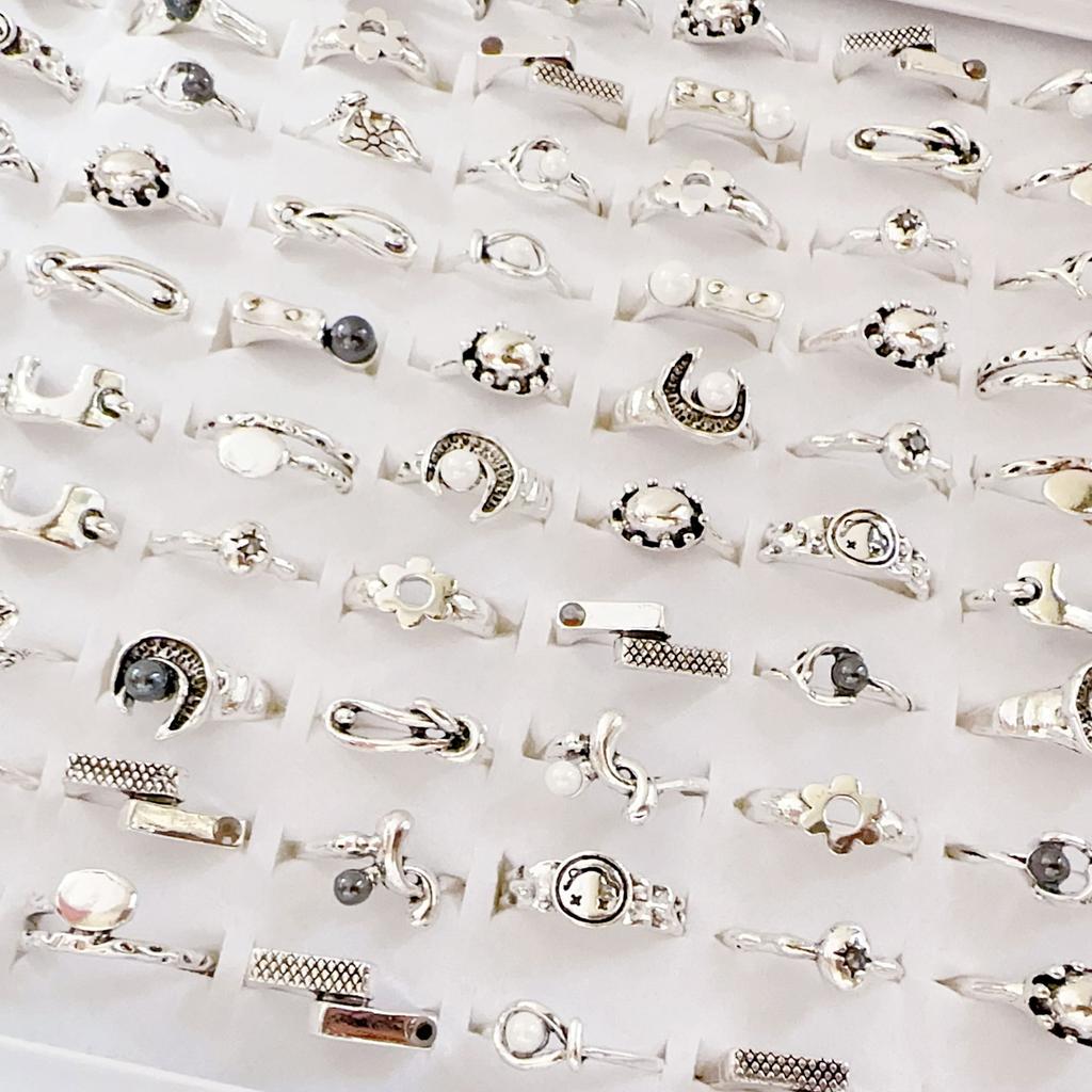 10Pcs Artistic vintage ring - Girls' index finger ring, alloy ring for party accessories