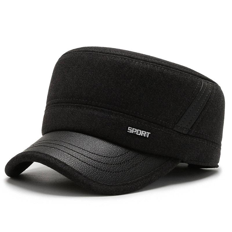 Autumn and winter middle-aged hat men's dad flat top warm ear protection hat thickened sports and leisure cap