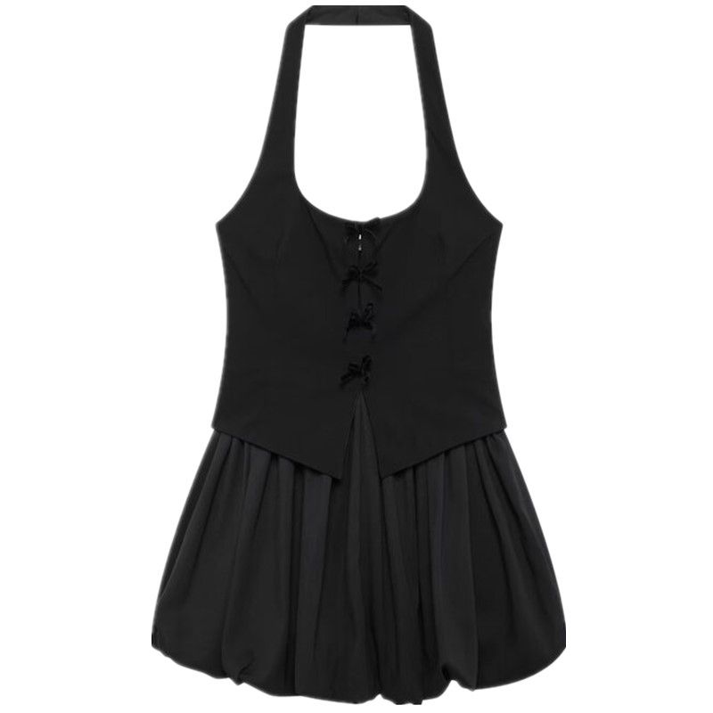 

Fashion Style 2024 Fall and Winter New Women s Clothing Stylish Hanging Collar round Neck Short Tulle Tutu Dress 1014806 Black M