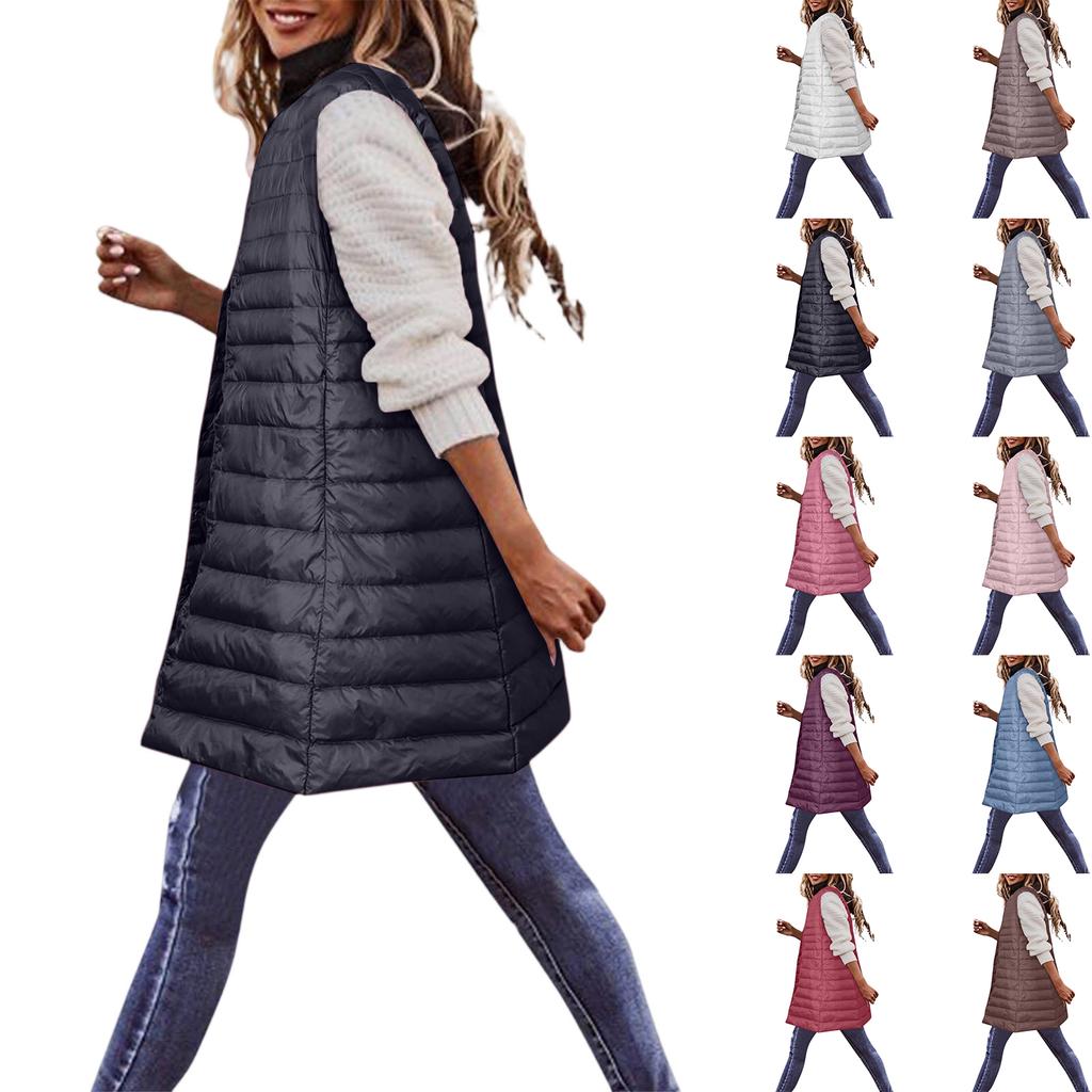 Fashionable Women's Long Down Vest Women's Casual Sleeveless Hooded Down Vest Jacket