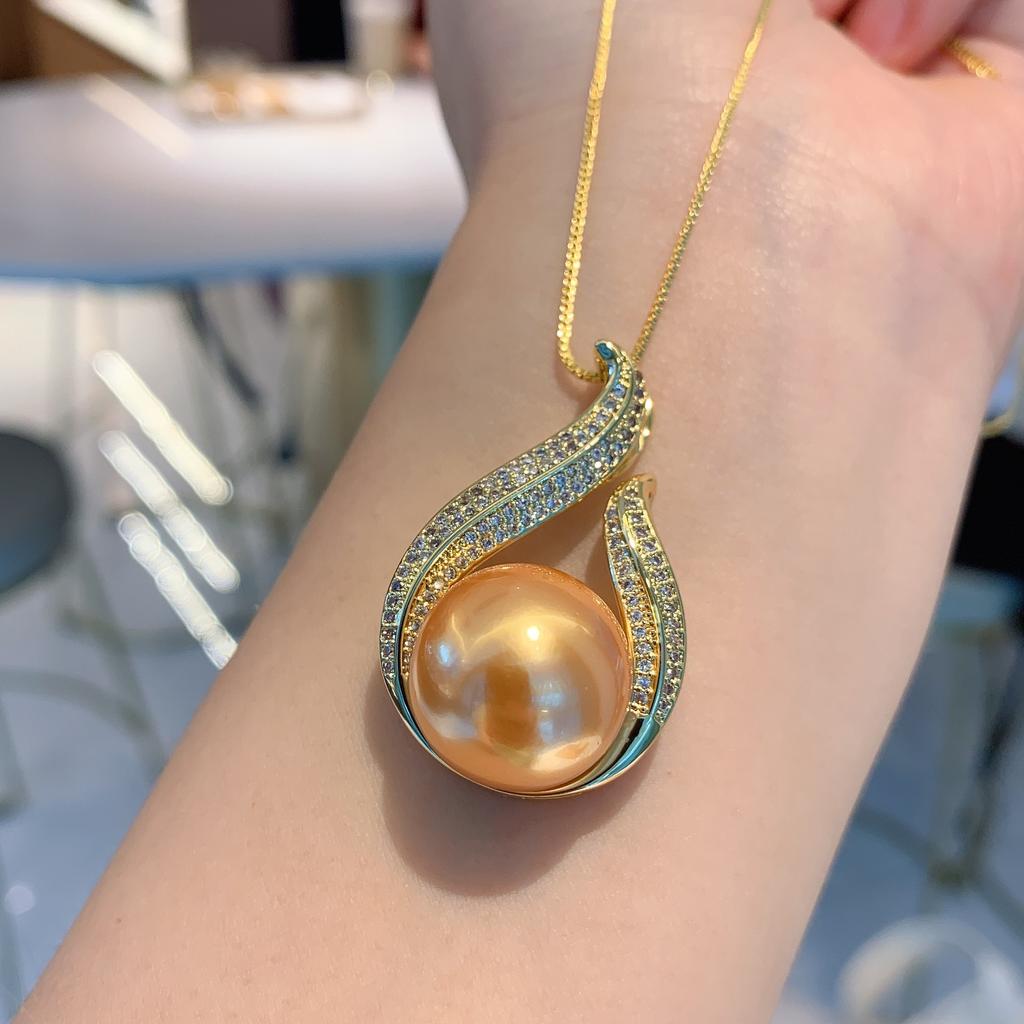 Douyin S925 Stříbrná jehla Tmavě žlutá Náhrdelník s fritillary korálky Náušnice Dvoudílná sada šperků na svatební večeři