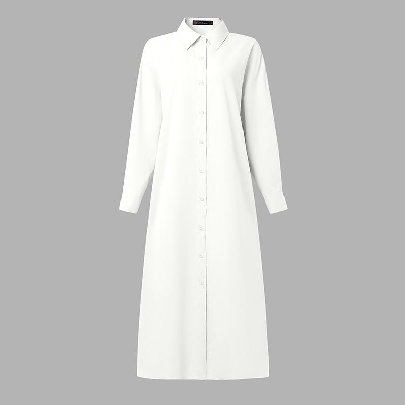 ZANZEA Rochie cămașă lungă, cu mânecă lungă, cu guler răsturnat pentru femei