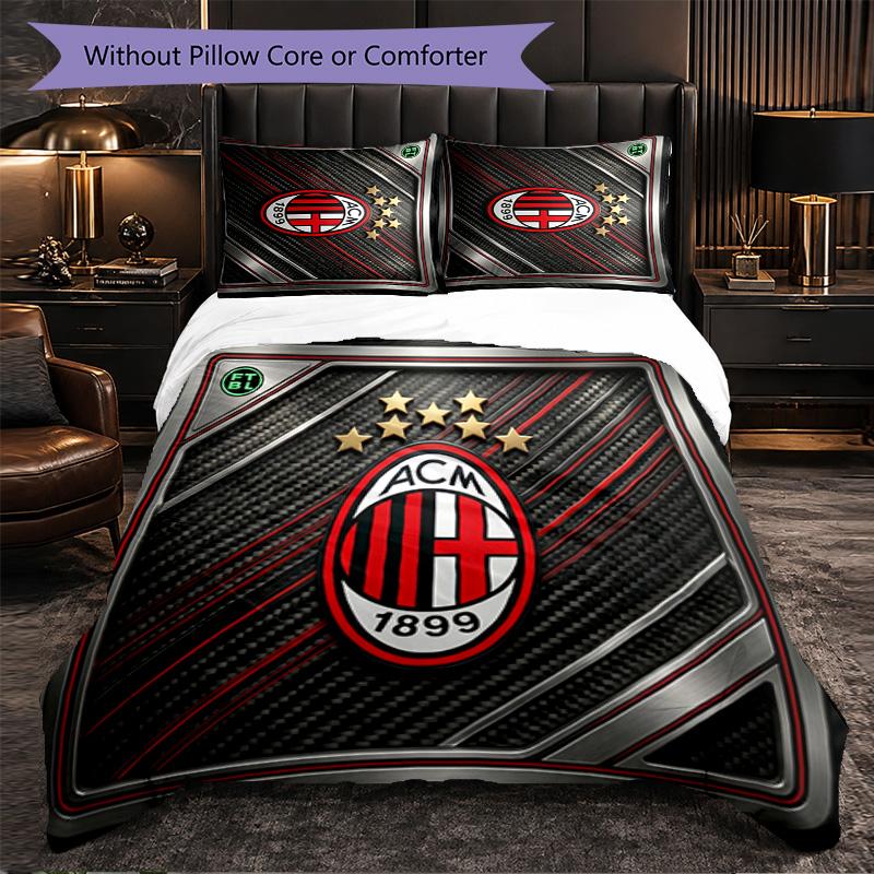 AC Milan Pattern 3 Pieces Bedding Set Soft Microfiber Duvet Cover with Pillow Cases for Bedroom
