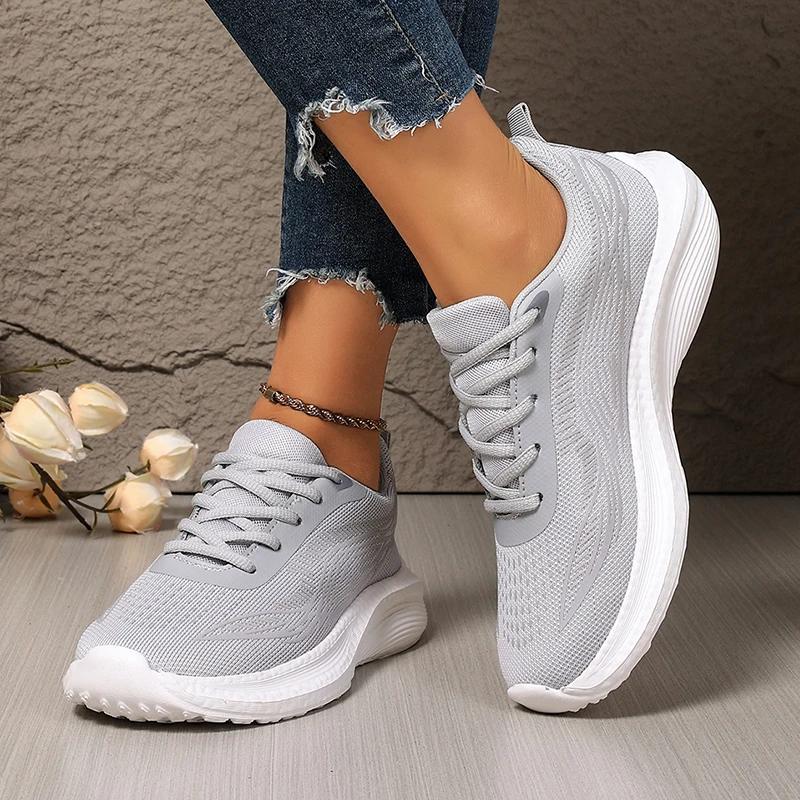 Fashion Women Sneakers Plus Size 35-43 Thick Sole Sneakers Women Breathable Mesh Lace Up Sports Shoes Woman Light Soft Sole Walking Shoe