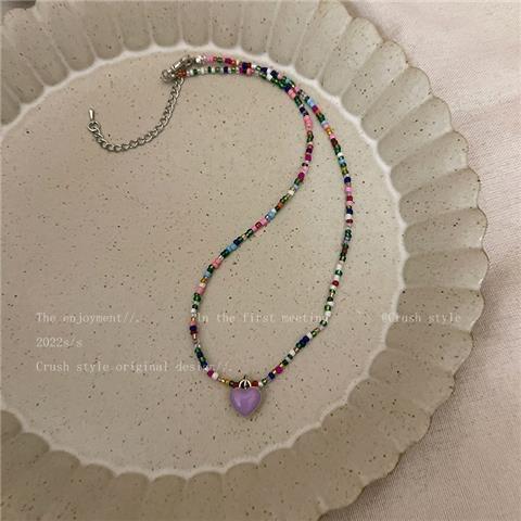 

Multi-color ~ candy color beaded love necklace cute girl collarbone chain summer new necklace