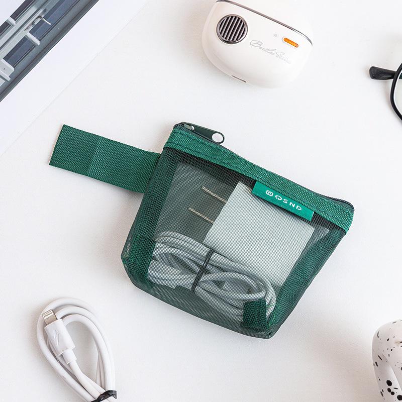 Large Capacity Mesh Zipper Bag for Coins, Keys, Cables, Earphones, and Phone Accessories