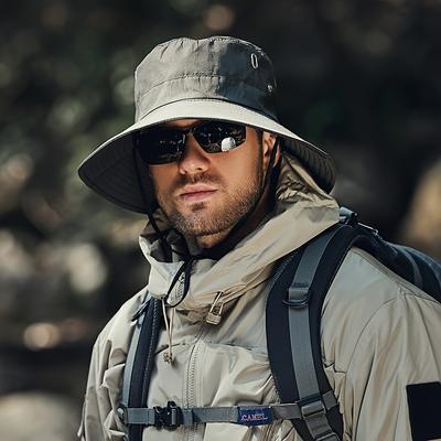 Pánský prodyšný klobouk typu bucket s UV ochranou, širokým okrajem a větruodolným páskem pro venkovní rybaření, turistiku, kempování, safari