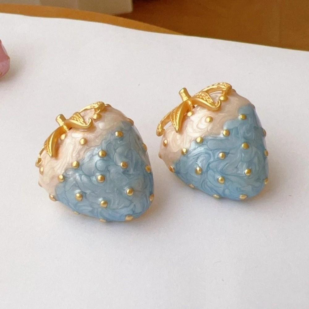 Enamel Strawberry-shaped Earrings Dainty Metal Stud Earrings Sweet Strawberry Earring Seaside