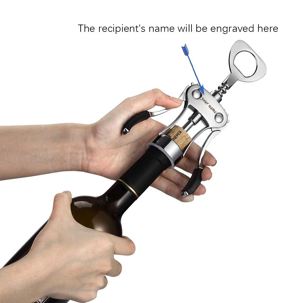 პერსონალიზებული წითელი ღვინის საცობი ღვინის ბოთლის სახსნელი თუთიის შენადნობის ფრთის საცობი მრავალფუნქციური საცობი, უფასო გრავირება