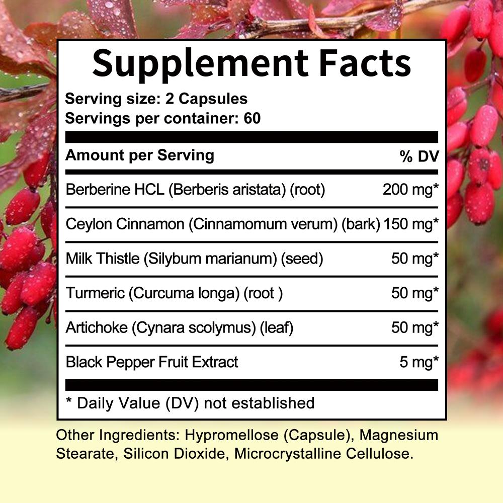 Berberine 6-in-1, Berberine HCl 200 Mg 120 Capsules