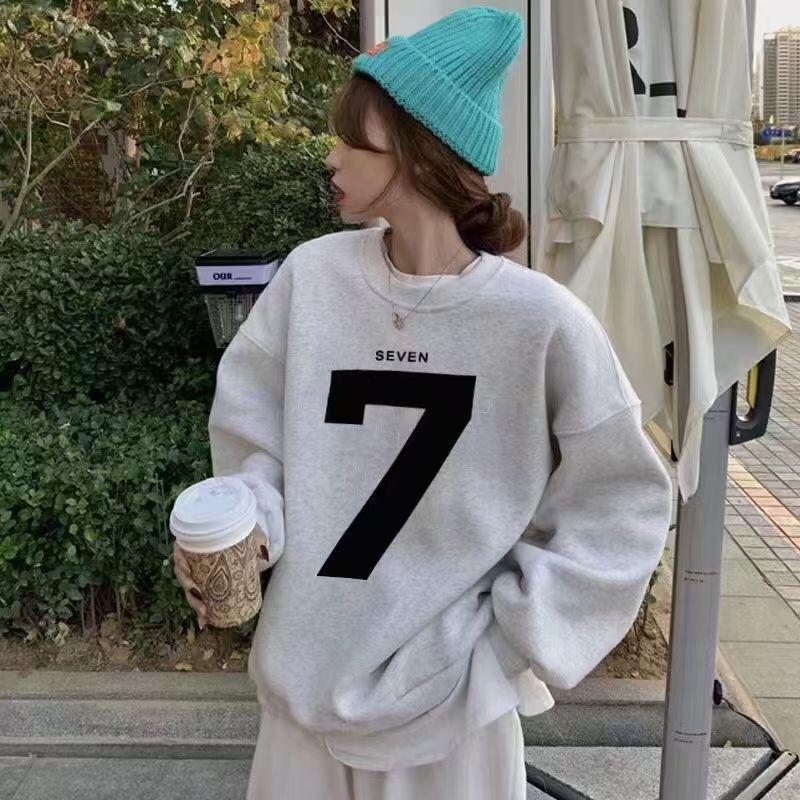 

Autumn Korean Ins Style Print Number Loose Hoodie Unisex Wear 2XL світло-сірого кольору