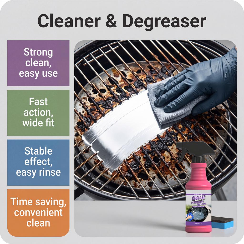 120ml BBQ Grill Cleaner Oven Degreaser Spray Smoky Carbon Stain Remover Heavy Duty Kitchen Grease Cleaner with Sponge Towel