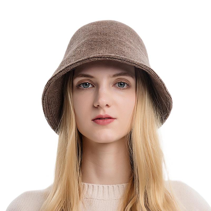 Herbst- und Winterstrick-Bucket-Hut einfarbig schlichter Damen-Topfhut neuer Außenhandel europäischer und amerikanischer Stil Hut