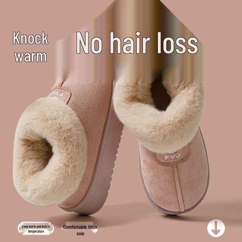 Damen Schneestiefel mit geschlossenem Schaft: Winter Baumwollpantoffeln mit Plüschfutter für den Außenbereich - Warm und flauschig für Paare.