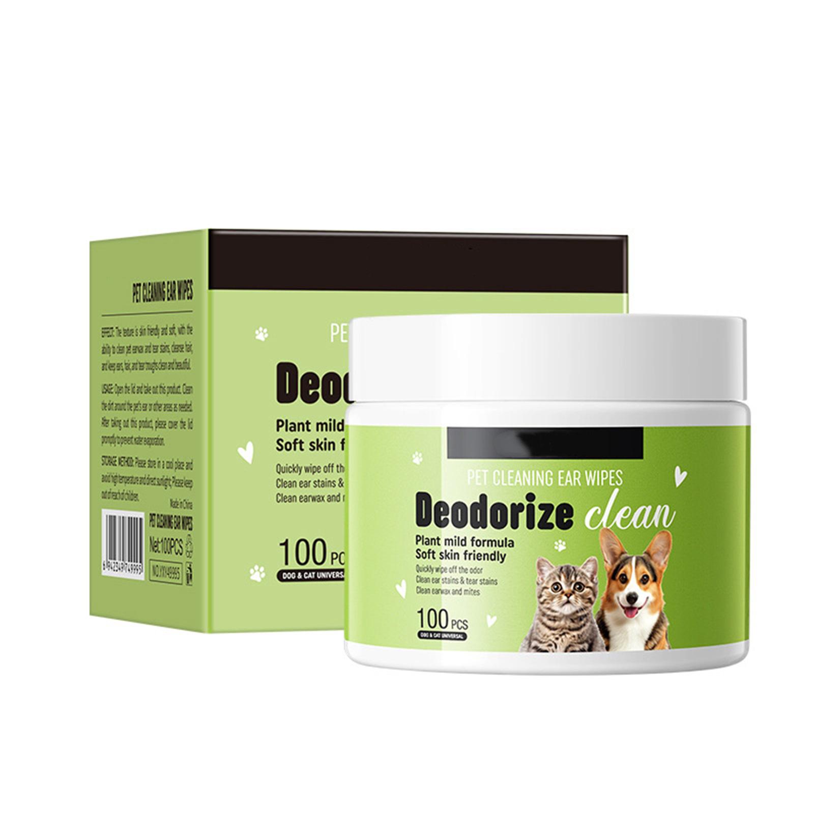 

25ml 100 Pcs Pet Ear Cleaning Wipes - Gentle Earwax Remover & Tear Stain Cleaner For Dogs & Cats, Deep Cleansing & Odor Eliminating Wipes One Size