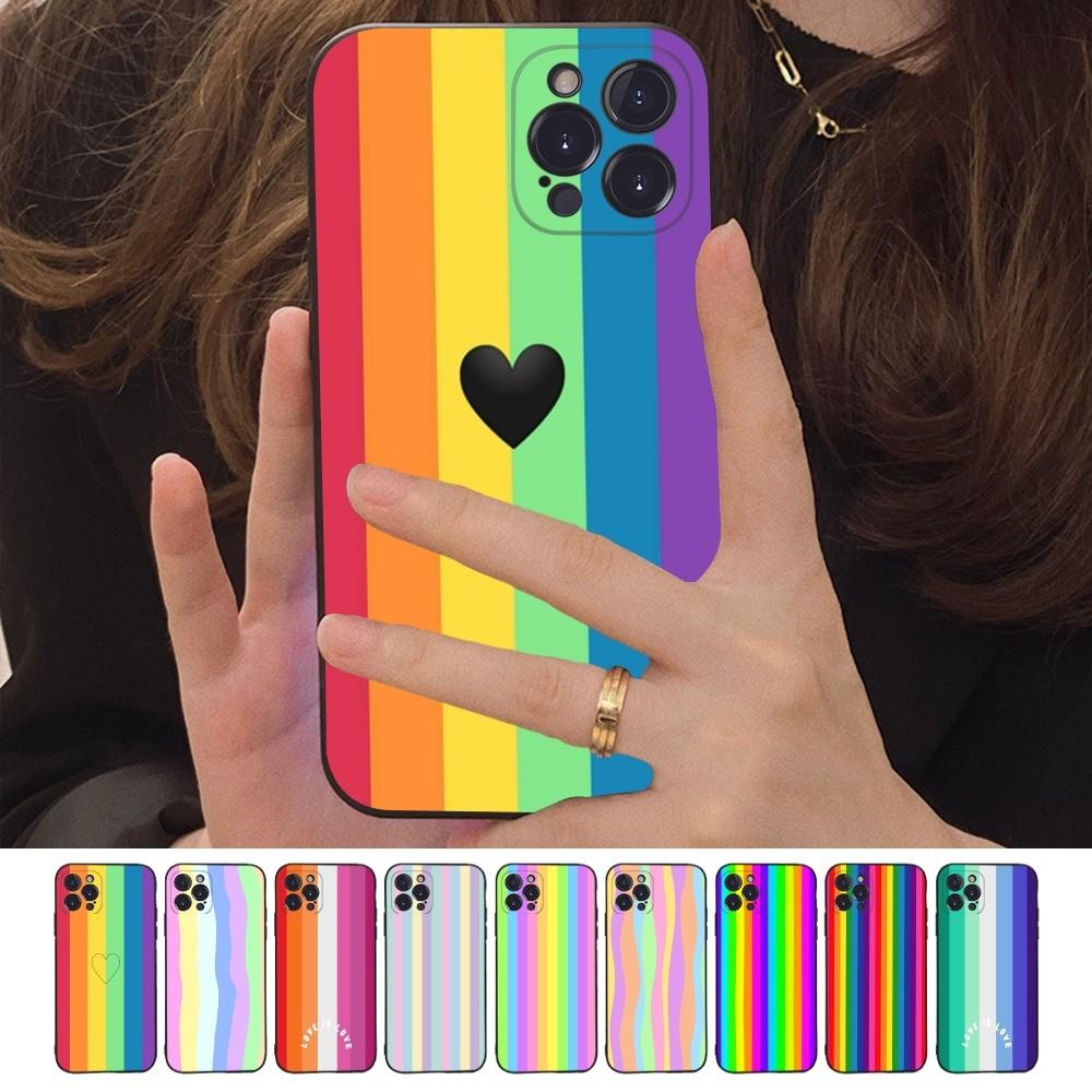 Colorful Rainbow Stripe Phone Case Silicone Soft for iphone 16 15 14 13 12 11 Pro Mini XS MAX Plus X Cover