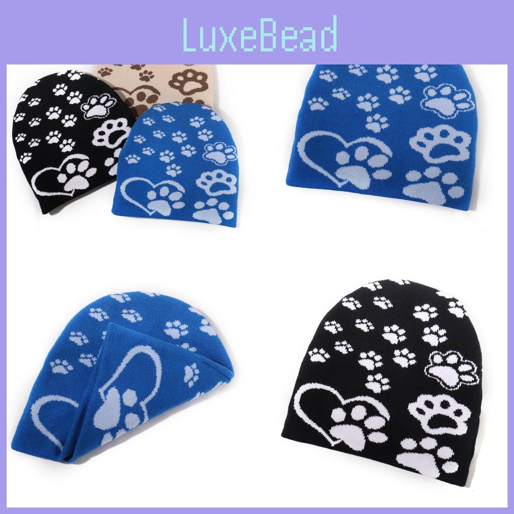 Acrylic Knit Hat With Paw Print Design For Casual Winter Wear And Outdoor Sports
