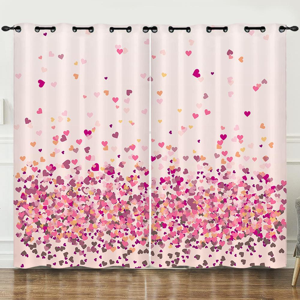 Valentine'S Day Girl Heart Pink Love Rose Digital Printing Curtain Blackout Punching