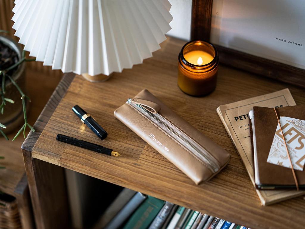 Italian Leather Pen Case Pentaboric Cafe Au Lait (Brown)