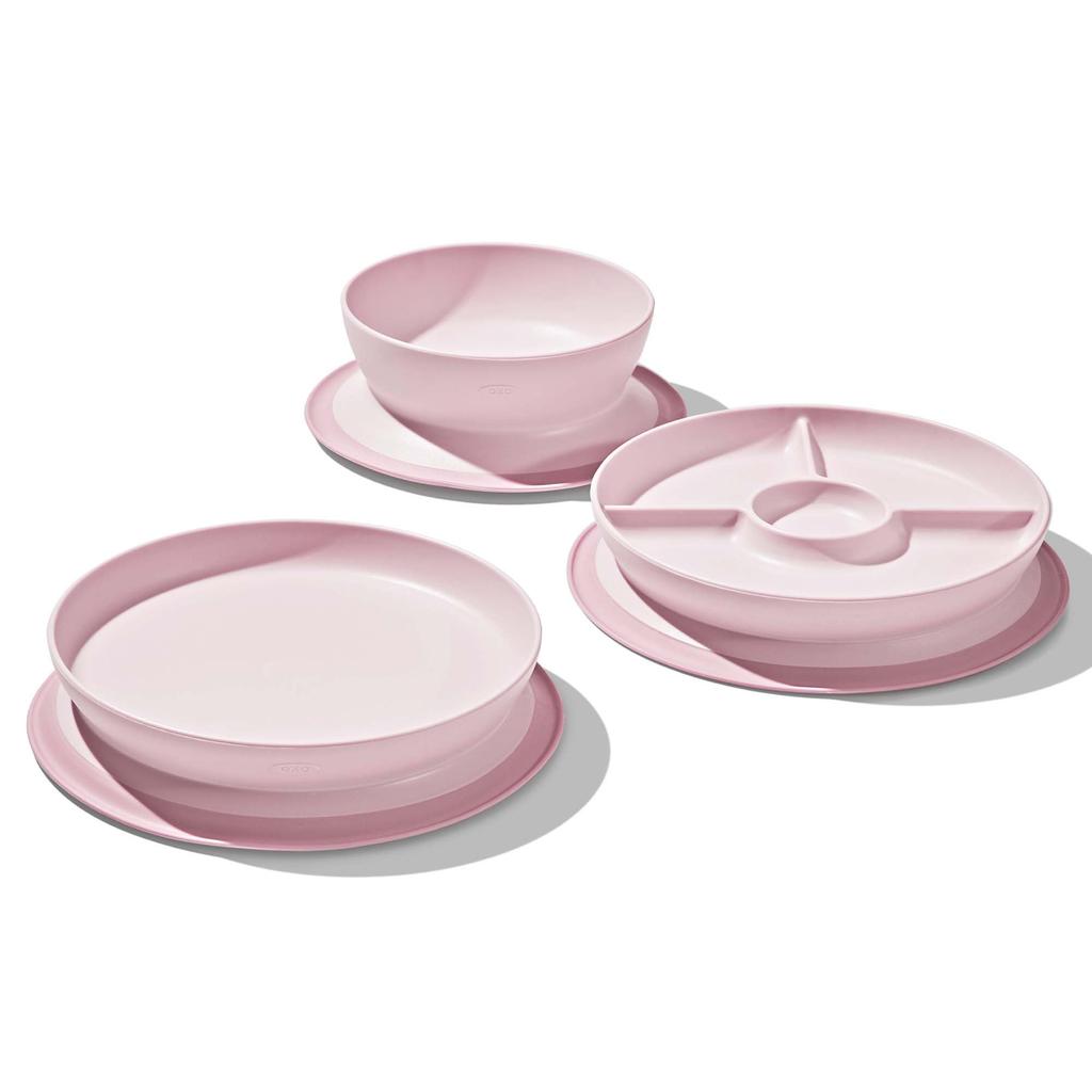 OXO Tot Divided Plate with Suction Cups Baby Food Dishwasher Blossom Design - Dishes, Non-Slip, Tip-Resistant, Safe,