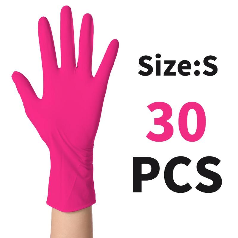 

30 шт. Высокоэластичные нитриловые перчатки розово-красного цвета, 9 дюймов, многоразовые нескользящие перчатки, одноразовые бытовые резиновые перчатки S