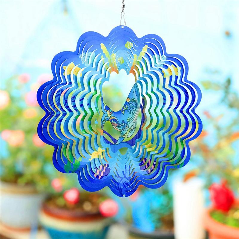 T02C!3D Wind Spinner Cetacean 12Inch Garden Laser Cut Hanging Wind Spinners Metal Kinetic Yard Art Deco Indoor/Outdoor Decor Dur