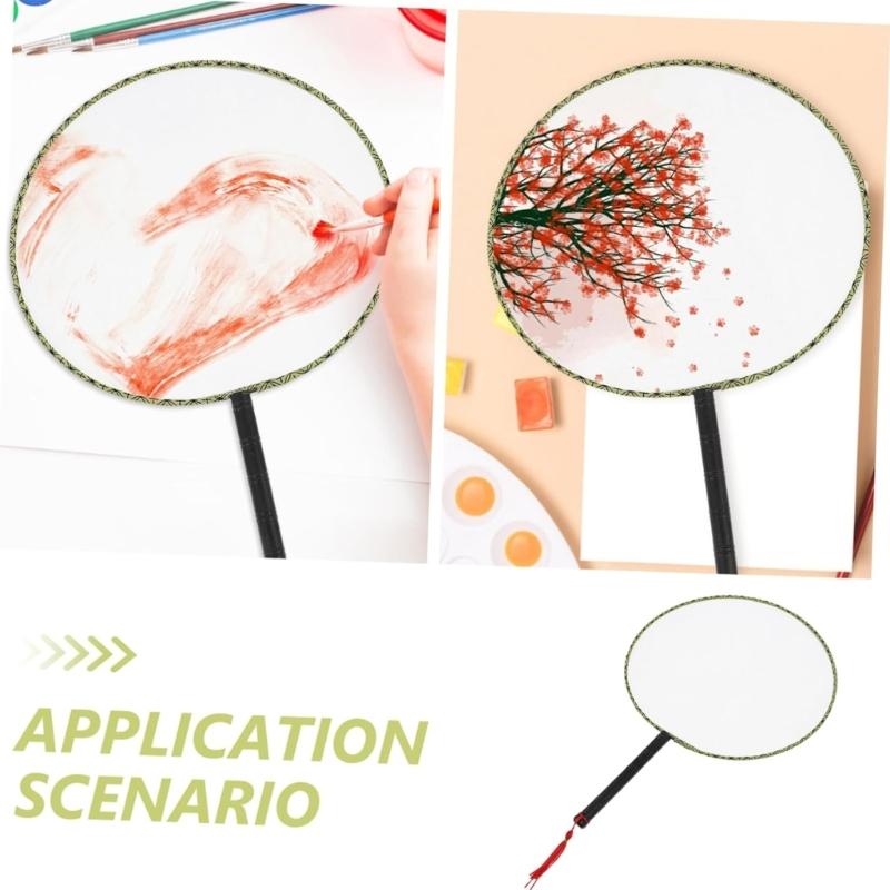 Children DIY Painting Round Silk Handheld Fan Making Set 6 Piece Nontoxic Safe Silk Cloth Artistic Craft Projects
