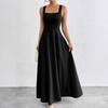 Abito Maxi Elegante da Donna, Senza Maniche, Scollo Quadrato, Colore Unito, Abito Lungo Casual per Feste Serale da Donna, Moda Transfrontaliera Abbigliamento Donna