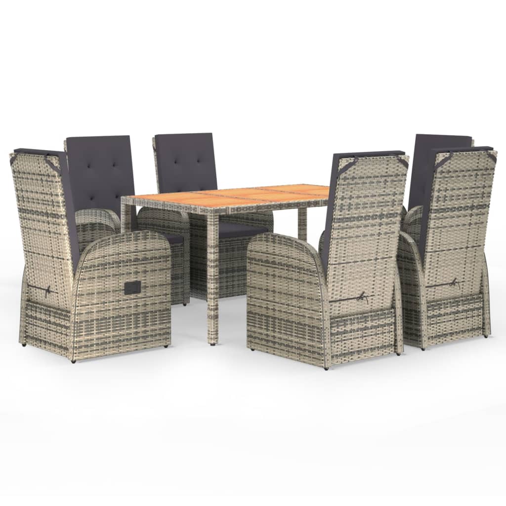Vidaxl 7-Cz. Garden Furniture Set With Cushions, Grey, PE Rattan