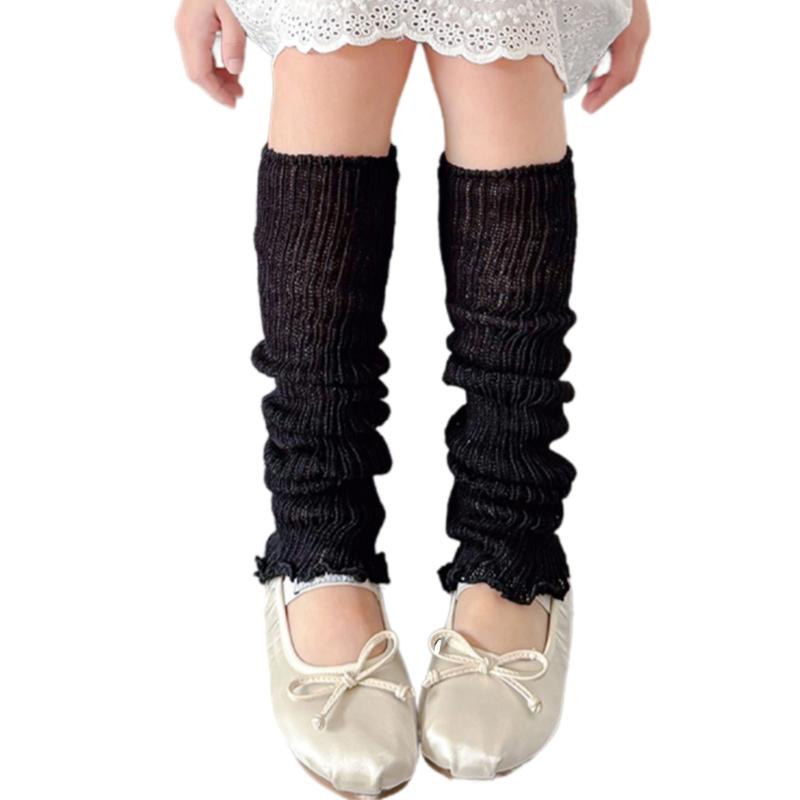Children's Lightweight Socks Cover Leg Warmer with Ruffled Edges Macaron Color for Girls Spring Summer Wear