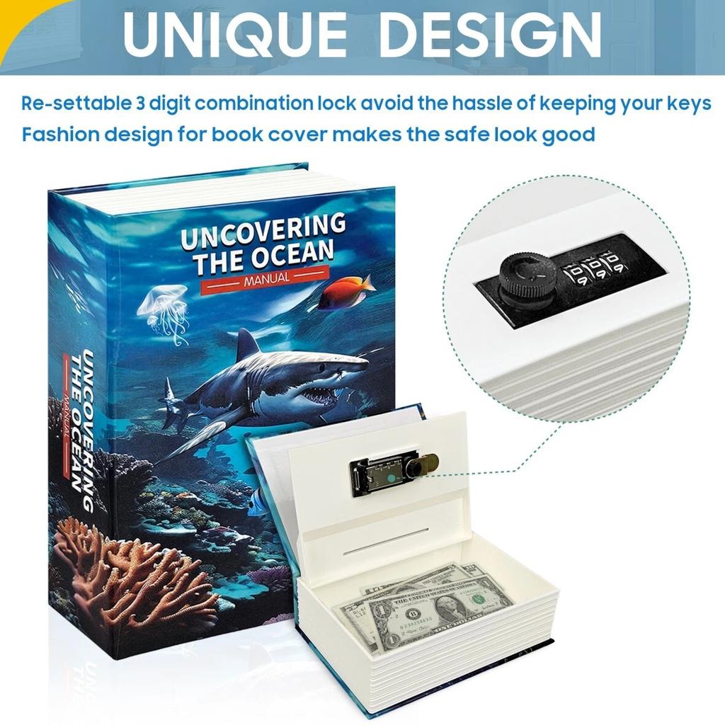 Nowy sejf w kształcie książki z zamkiem szyfrowym – Ukryta skarbonka i tajny schowek dla dzieci, Idealny prezent urodzinowy i świąteczny