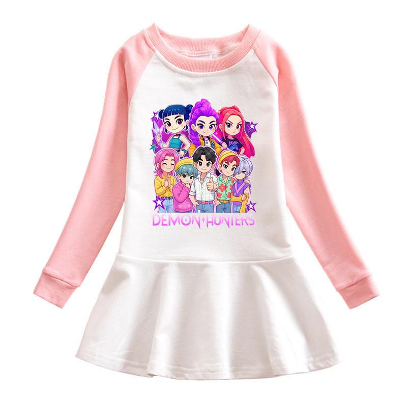 Multi-color Girls Kpop Rumi Zoey Mira Hunters Print Pleat Mesh Dress