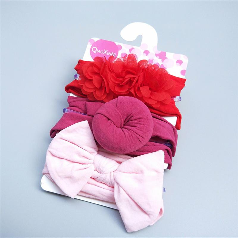 Set of 3 Soft Cloth Bow Turban Hairband Headbands for Toddler Kids and Girls