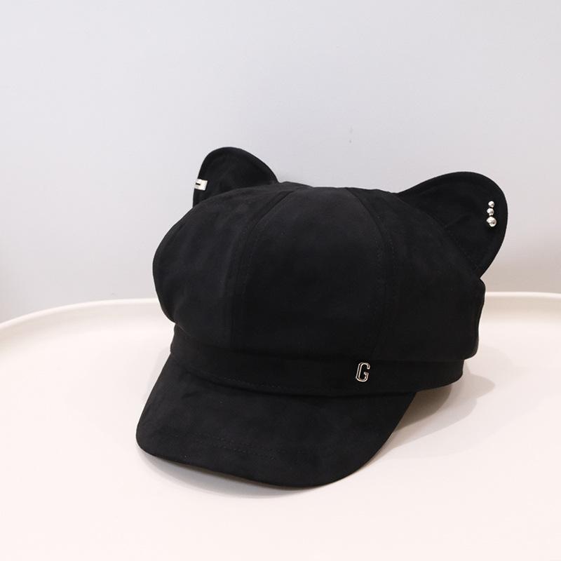 Cute and Sweet Cat Ears Suede Newsboy Hat Children Spring and Autumn New Octagonal Hat Fashion Painter Hat Tide