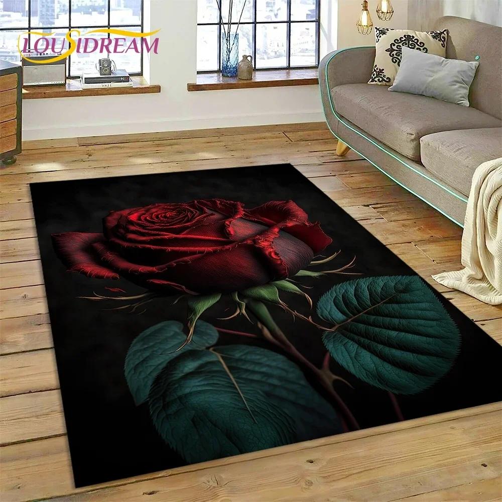 Gül Çiçekleri İskandinav Aşk Romantik Halı Kilim Yatak Odası Oturma Odası Ev Kanepe Dekorasyonu, Çocuk Oyunu Büyük Dekor Yer Paspası