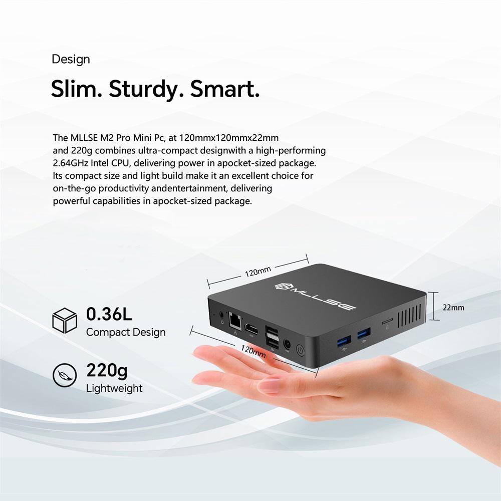 MLLSE M2 Pro Mini PC CPU Intel Celeron J3710 8G RAM 256G ROM compatible+VGA USB3.0 Win10Pro Desktop Portable WiFi BT 4.2
