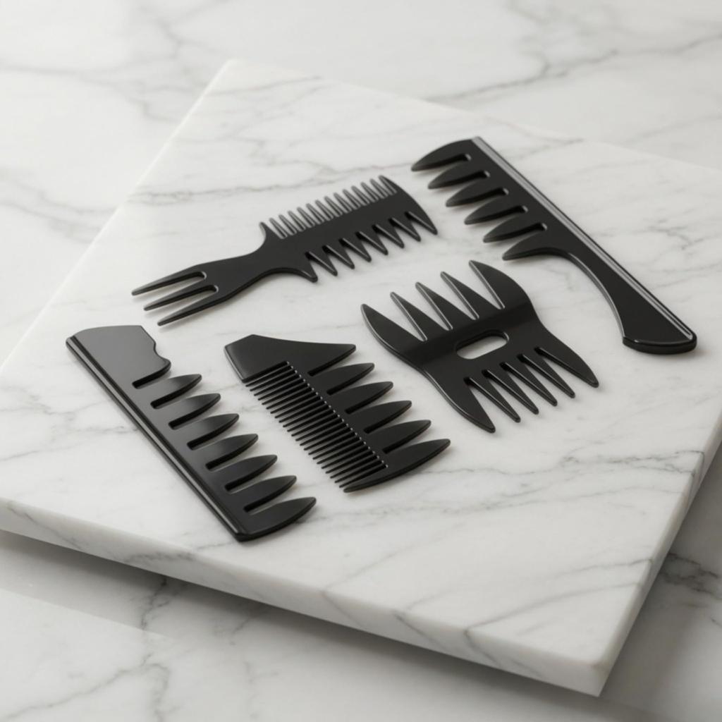 FEGOR Salon Professional Hair Comb Set of 5 – Barber Styling, Texture, Cutting & Detangling Combs, Double-Sided Hair Care Accessories for Men & B