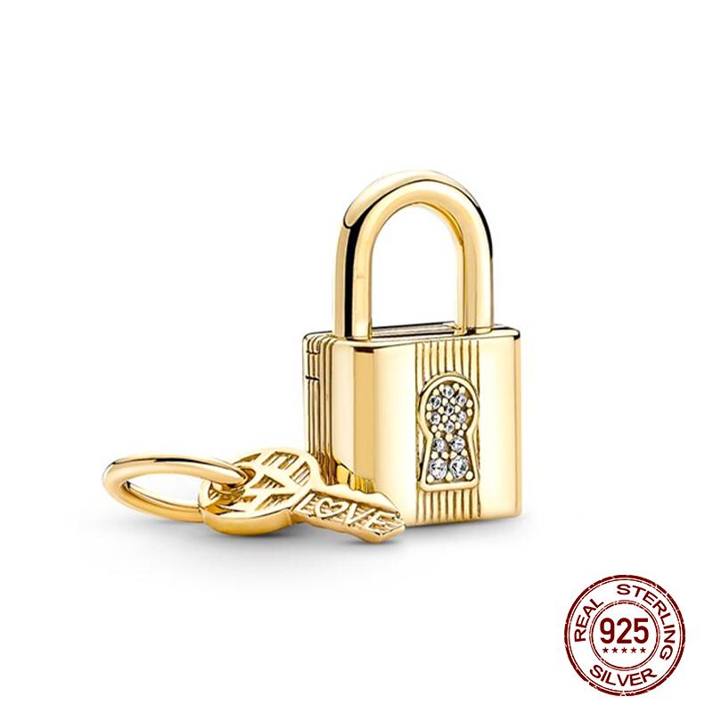Beads Copper Craft Padlock And Key Dangle Beads Fit 3Mm Authentic Bracelet Necklace Women Handmade Exquisite Jewellery Gifts