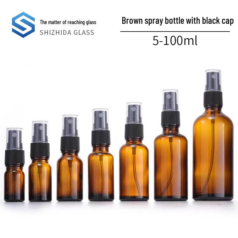 

Tea-Colored Glass Spray Bottle with Black Cap for Essential Oils, Portable Skincare Sample Container 5ml black spray glass