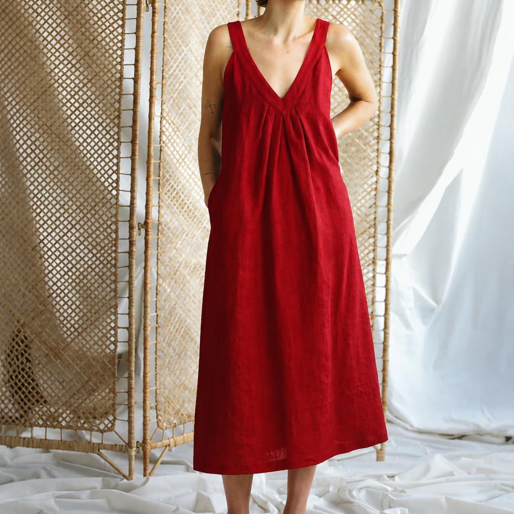 New European and American Sleeveless Dress, Minimalist Solid Color Loose New Super Long Dress