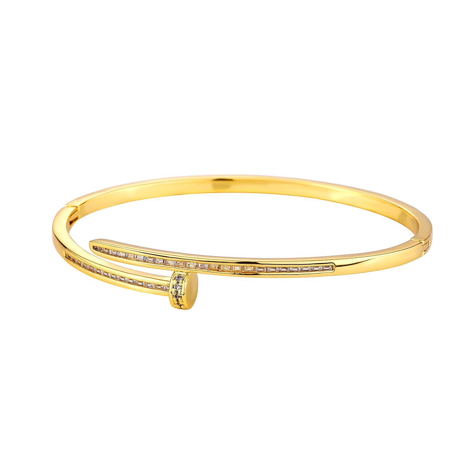 

Золотые серьги и браслеты в форме гвоздей с цирконами - Европейская и американская хип-хоп роскошная бижутерия, модный фаворит знаменитостей