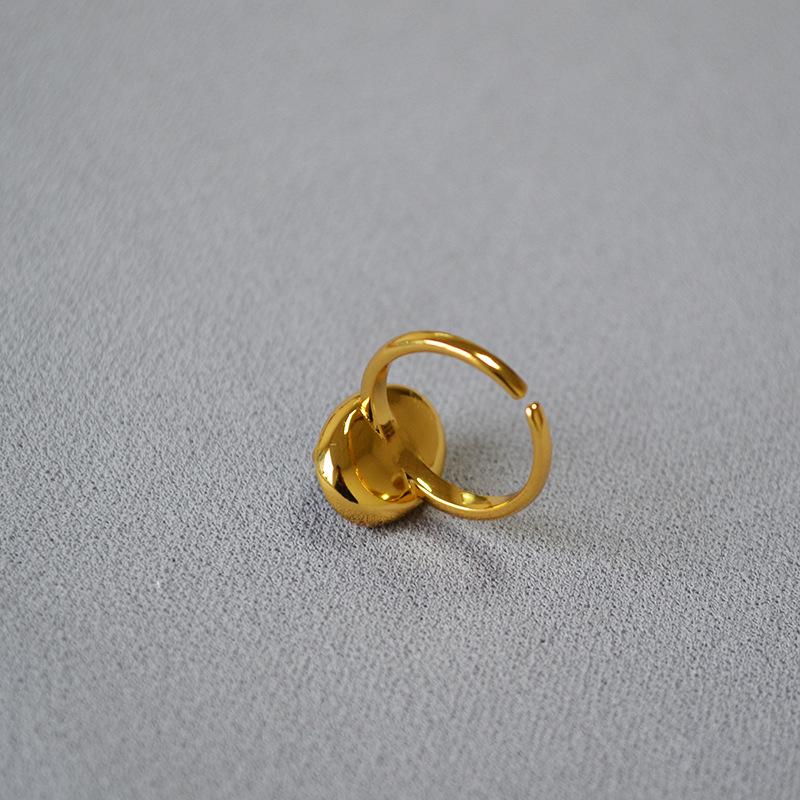 Vintage Brass Gold-Plated Adjustable Ring with Faceted Genuine Natural Stone
