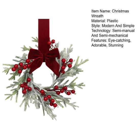 Mini Christmas Cabinet Wreath for Kitchen Red Berry Door Wreath with Bow for Farmhouse Holiday Xmas Party Decoration