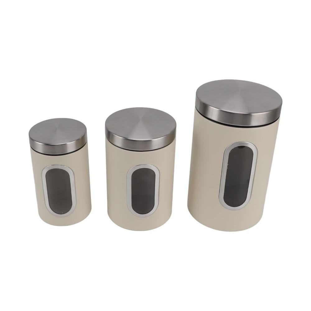 3-delige set beige/zwarte keukenbussen, ijzeren voedselbewaarpotten, luchtdichte container set, bar opslag
