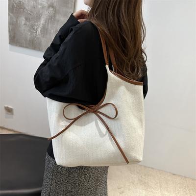 Large Capacity Casual Fashion Personalized Bow Design Women 2025 Linen New Commuter Underarm Shoulder Bag
