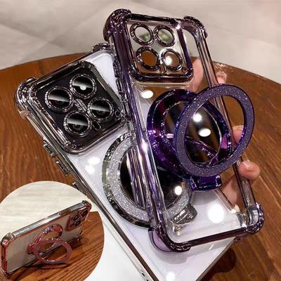 Luxury Plating Mirror Holder Case For Infinix Hot 30i 40 10S 9 30 Play Note 30 40 Pro Smart 9 8 7 Soft Clear Electroplated Cover